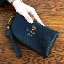 European and American first layer cowhide 2017 new simple ladies wallet long leather zipper thin wallet soft hand wallet