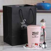 Cute girl heart cartoon ceramic cup straw with lid spoon coffee cup super cute female water cup gift box couple