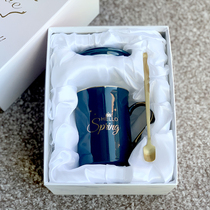 Personality creative ceramic mug with lid spoon drinking water Cup trend couple men and women household milk coffee cup