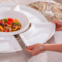 Creative pure white cold dish platter ceramic platter vegetable dish home gold rimmed platter round combination ceramic tableware