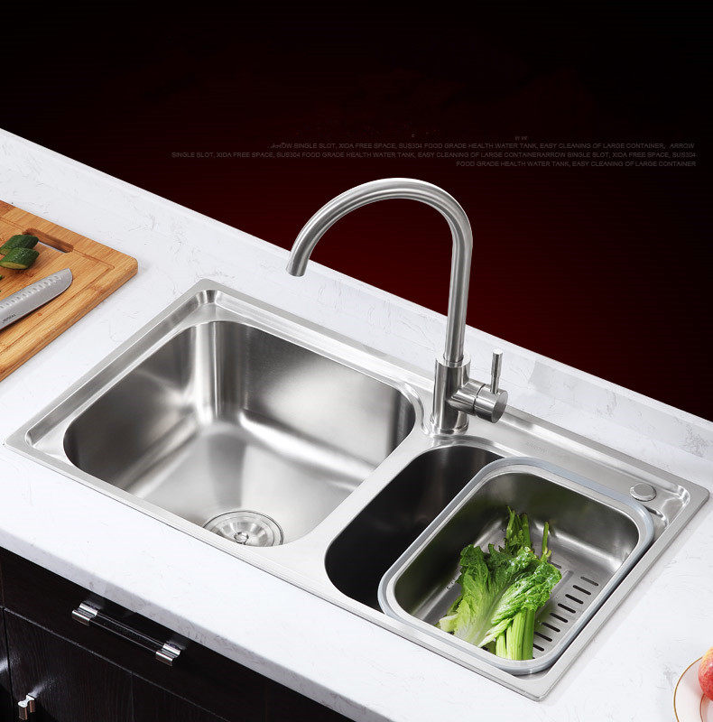 包邮洗菜盆不锈钢水槽厨房拉丝加厚洗涤盆碗盘加深型超大容量双盆