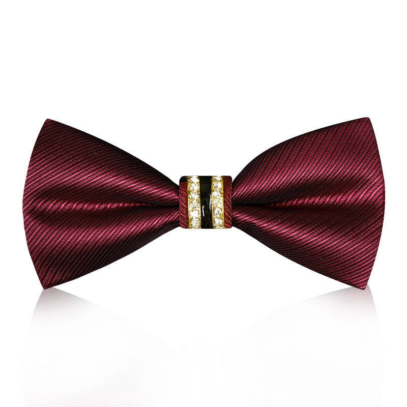 黑色花纹新郎领结男正装结婚伴郎酒红色高档婚礼兄弟团镶钻蝴蝶结