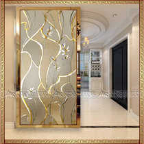 Art glass porch background wall living room screen partition wall European hand-carved double-sided light-transmitting door water lotus