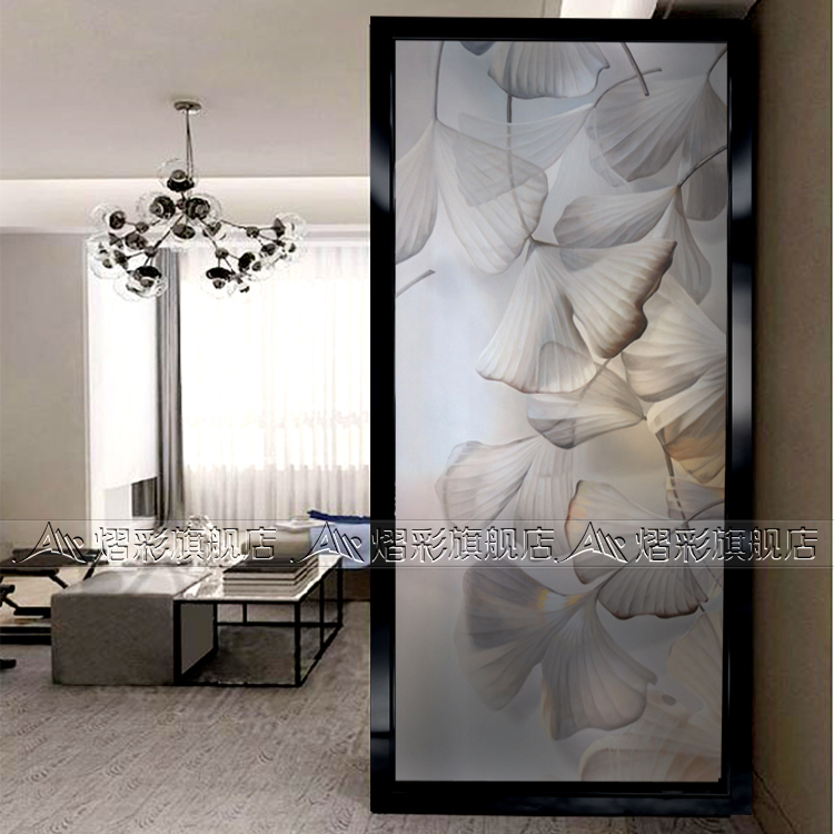 Art glass living room screen shoe cabinet partition aisle porch TV background wall tempered European auspicious leaf