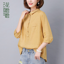Cotton linen blouse Women 2022 New summer dress Half sleeves loose casual middle-aged Mom Hemp Summer Short Sleeve T-shirt