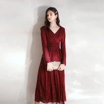 Toast Bride 2021 Wine Red Engagement Usually can wear temperament thin banquet short evening dress Women autumn