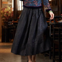 Xiyue 2021 spring and summer new jacquard fragrant cloud yarn Joker black mulberry silk Chinese style art skirt children