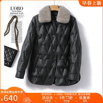 Down clothes Women Regular Ferrets Fur Collar Black SLIM LEATHER CLOTHING WOMEN GENUINE LEATHER AUTUMN WINTER NEW WHITE DUCK SUEDE FEMALE COAT