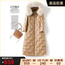 Leather Plume long style Body Fox Fur Collar with cap Sheep Leather Heining Spring Autumn New White Duck Suede Leather Clothing Female Dermis