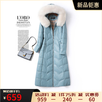 Leather Plume Woman Coat With Long red fox fur collar with hat Hainen genuine leather spring autumn white duck suede sheep leather girl leather clothing