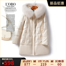 Down jacket Womens mid-length foodie sweater wool even cap loose white duck suede spring autumn new plus big code genuine leather womens fur coat thickened