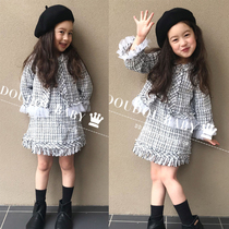 2019 new girl socialite small fragrance suit Girls Sundress handmade tweed plaid jacket two-piece set