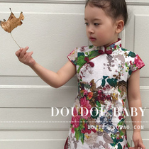 Womens treasure Cheongsam Pure cotton linen short-sleeved Tang dress Summer big child Child dress Girls modified Cheongsam Parent-child dress Mother and daughter