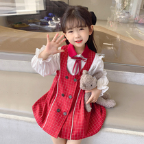 Female Children Dress Girl Suit Dress Girl Suit Dress Spring Autumn Ocean Air Spring Dress College Wind Shirt Braces Skirt Baby Two Sets