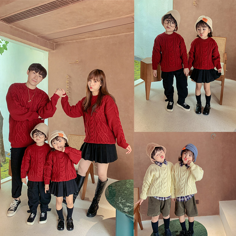 2021 new pro-sub-clothing winter clothing mother and daughter dress pure cotton sweaters to thicken a family of three knitwear