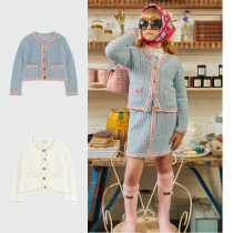 British Angels Face small fragrance knitted cardigan jacket Short skirt Girl baby baby spring and autumn pure cotton