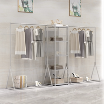Clothing Store Rack Hanger Ground Style Combined Hanger Floor Womens Clothing Hanging Clothes Display Side Rack Silver Color Shelving