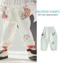 (RJ series) children cartoon pattern printed loose woven trousers