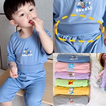 Summer childrens clothing Childrens modal 7 points home service suit baby cotton cartoon air conditioning clothing high waist belly protection pajamas