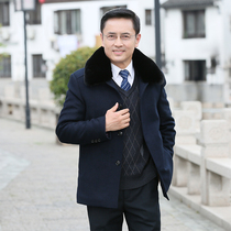 Autumn and winter middle-aged mens jacket woolen coat plus velvet thickened woolen woolen woolen jacket Fathers