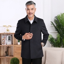 Autumn and winter middle-aged mens woolen coat cashmere coat mens long wool woolen trench coat for middle-aged and elderly father