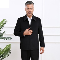 Autumn and winter middle-aged mens lapel jacket dad dress thickened woolen jacket cashmere woolen middle-aged mens clothing