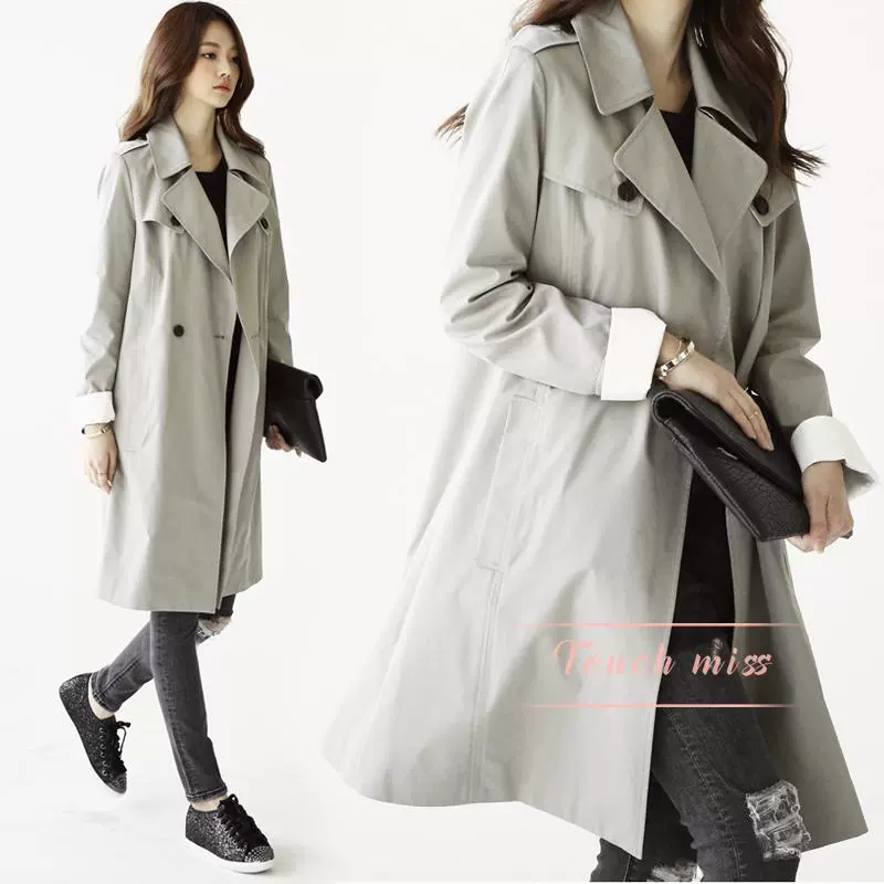 Chạm vào Hoa hậu tính khí 2021 mới áo khoác trench coat hai dây cổ điển retro áo khoác nữ dáng dài giữa mùa xuân và mùa thu mỏng cổ điển - Trench Coat