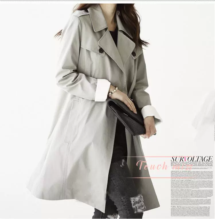 Chạm vào Hoa hậu tính khí 2021 mới áo khoác trench coat hai dây cổ điển retro áo khoác nữ dáng dài giữa mùa xuân và mùa thu mỏng cổ điển - Trench Coat