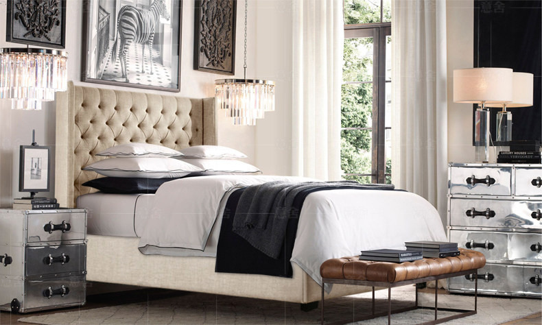 【意舍家居旗舰店】意舍美式乡村高屏布艺床1.