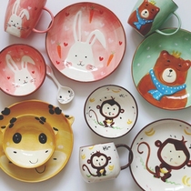 (Mengtian Liangpin) new ceramic cute cartoon giraffe bear Monkey rabbit plate mug Bowl