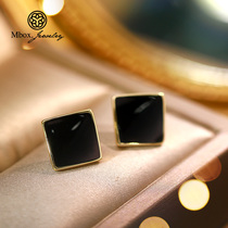 Black earrings simple cold wind 2021 New temperament female senior sense sterling silver needle earring ear clip female