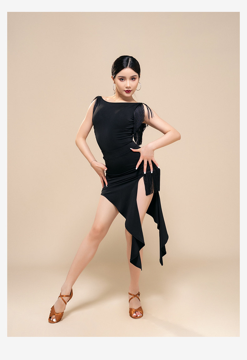 拉丁舞服上衣女带胸垫新款舞蹈连体衣练功服夏季成人流苏舞衣1242