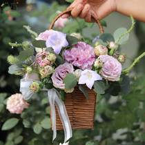 European-style portable flower arrangement basket straw woven rattan basket flower arrangement hand-woven blue multi-meat small flowerpot Teachers Day