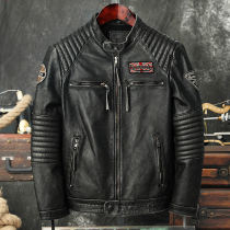 Harley locomotive suit Amei Kazi retro old style first layer cowhide leather leather leather clothing male slim body short stand collar