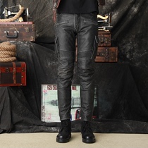 Leather pants male real leather calf leather Harley locomotive leather pants can be fitted with arm-care armyly retro made of old hunting leather pants