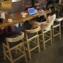 Nordic retro bar chair creative back high chair solid wood bar table chair commune cafe high stool table and chair