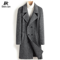 Wool coat Mens medium and long autumn and winter double-sided cashmere-free thickened wool British double-breasted wool coat