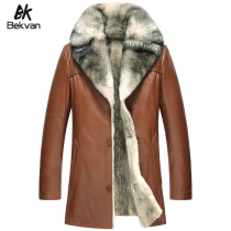 bekvan winter large fur collar fur liner medium and long sheepskin fur one-piece leather leather clothing mens clothing 5051