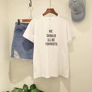 包邮 高质量版女权主义者 字母标语白色纯棉圆