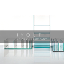 IYOUTH Italy imported GLAS ITALIA gradient blue gray transparent glass bookcase display case rack