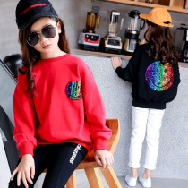 Girls pullover sweater 2020 spring and autumn new cartoon children sequin long sleeve top large children cotton jacket tide