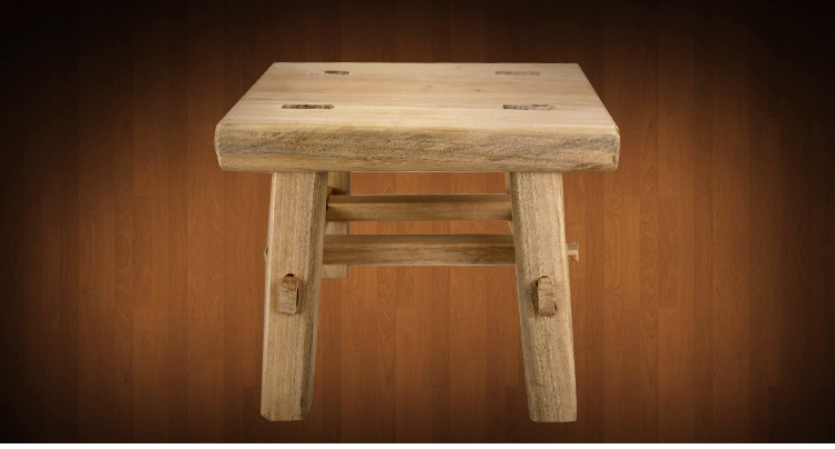 香樟木小板凳实木小木凳全榫卯矮凳子四角八叉凳原木风格怀旧方凳