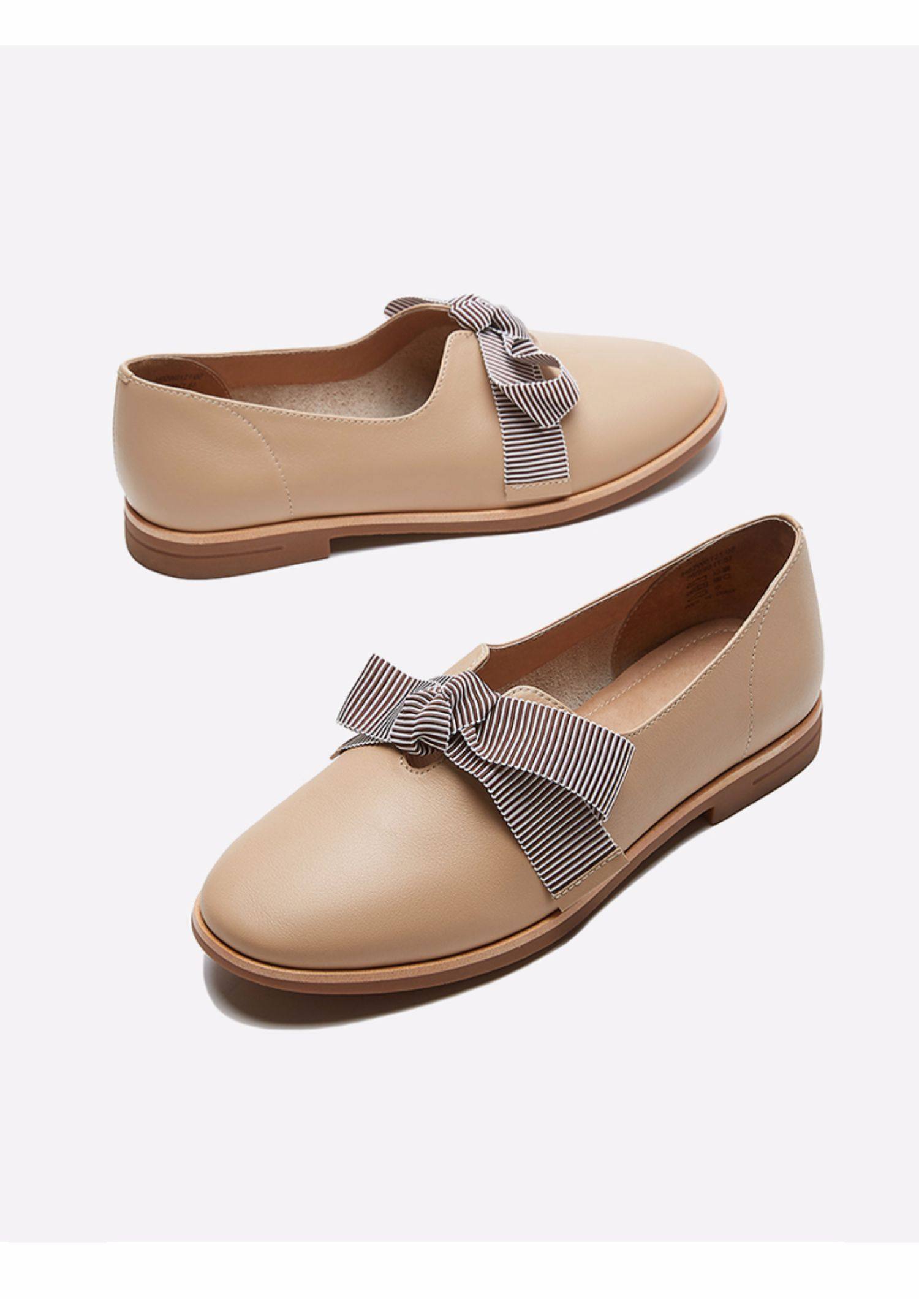 热风春季新款女士潮流休闲鞋浅口牛皮平底单鞋_领券之家 官网