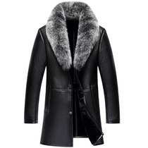 Winter clothing Haining leather leather mens medium long hair collar fur coat fur integrated mens sheep fur coat