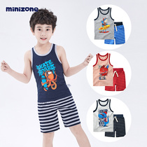 minizone baby childrens casual clothing boys  summer sleeveless vest shorts two-piece suit 1-7 years old