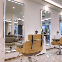 Net red hair shop LED light mirror Barber shop mirror Hair salon tide shop European simple touch beauty single-sided mirror