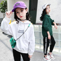 Girl Autumn Dress Long Sleeve Sweatshirt New Spring Autumn Season Alphabet Embroidered Sports Blouse Hooded Sweatshirt Pure Cotton Child Jacket