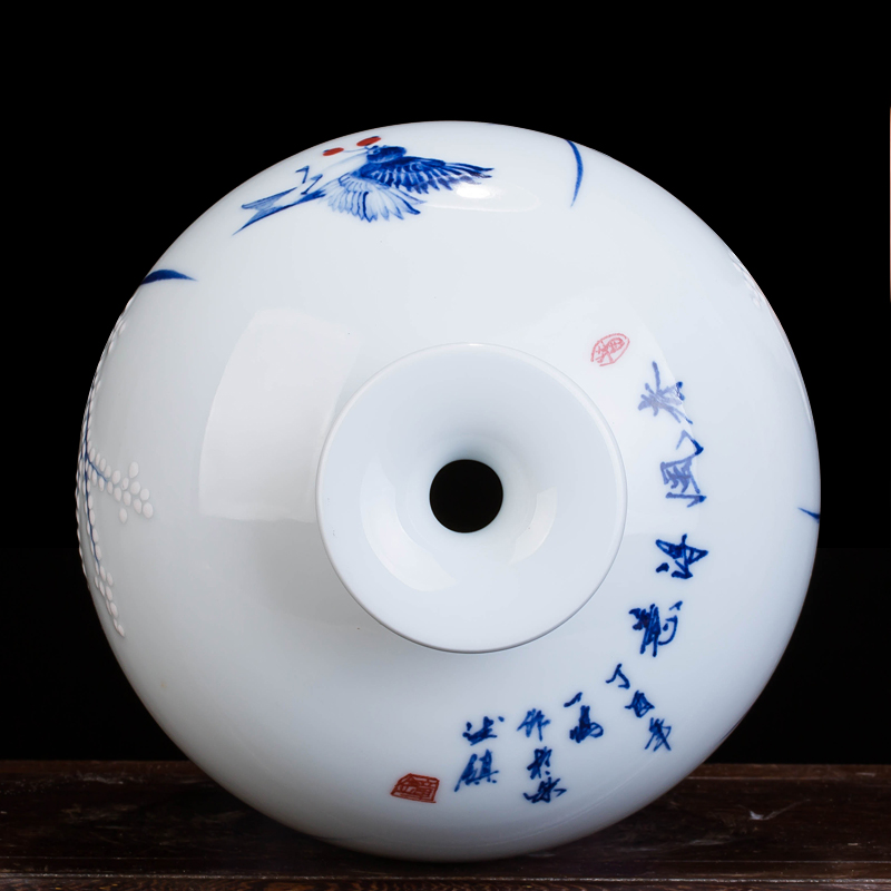 Jingdezhen ceramics hand - made household adornment blue and white porcelain vase wine porch sitting room TV ark, furnishing articles