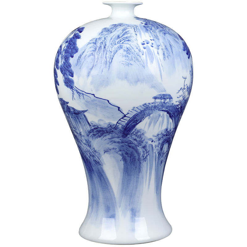 Jingdezhen ceramics vase hand - made porcelain of blue and white landscape home office desktop sitting room adornment is placed