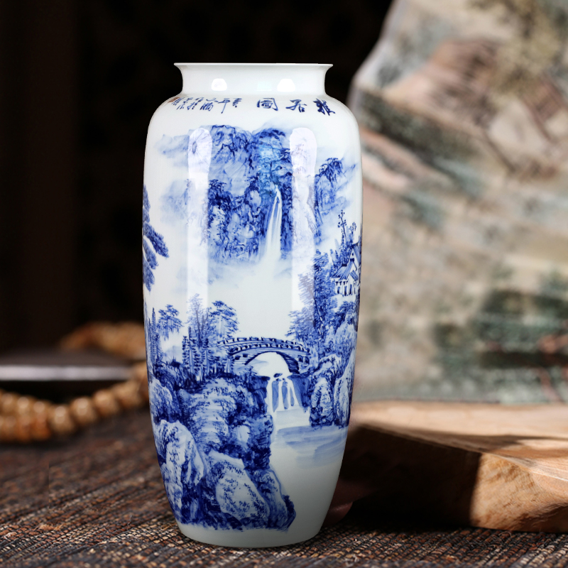 Jingdezhen ceramics hand - made of blue and white porcelain vase furnishing articles of new Chinese style living room home TV ark adornment arranging flowers